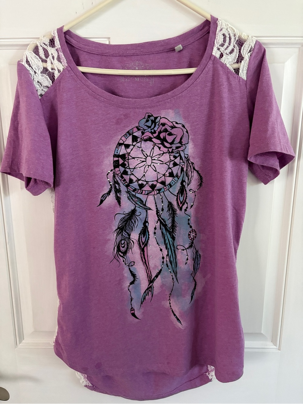 Panhandle Slim Lavender Lace-Shoulder Dreamcatcher Tee